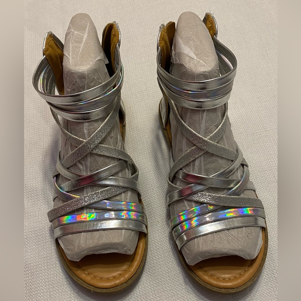 Mudd Silver Holographic Strappy Sandals